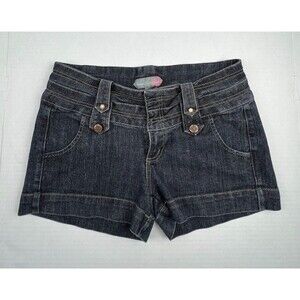 BOOM BOOM Jeans Shorts Womens 7 Y2K Low Rise Denim Hot Pants Dark Wash Stretch